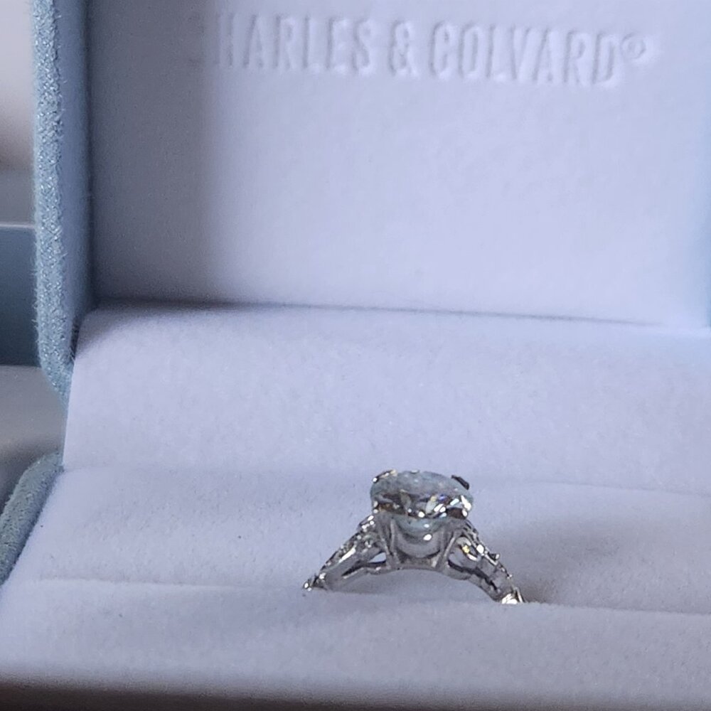 Vintage PLATINUM solitaire ENGAGMENT RING 2 CT Charles Colvard Moissanite. Sz 6 - Picture 11 of 16